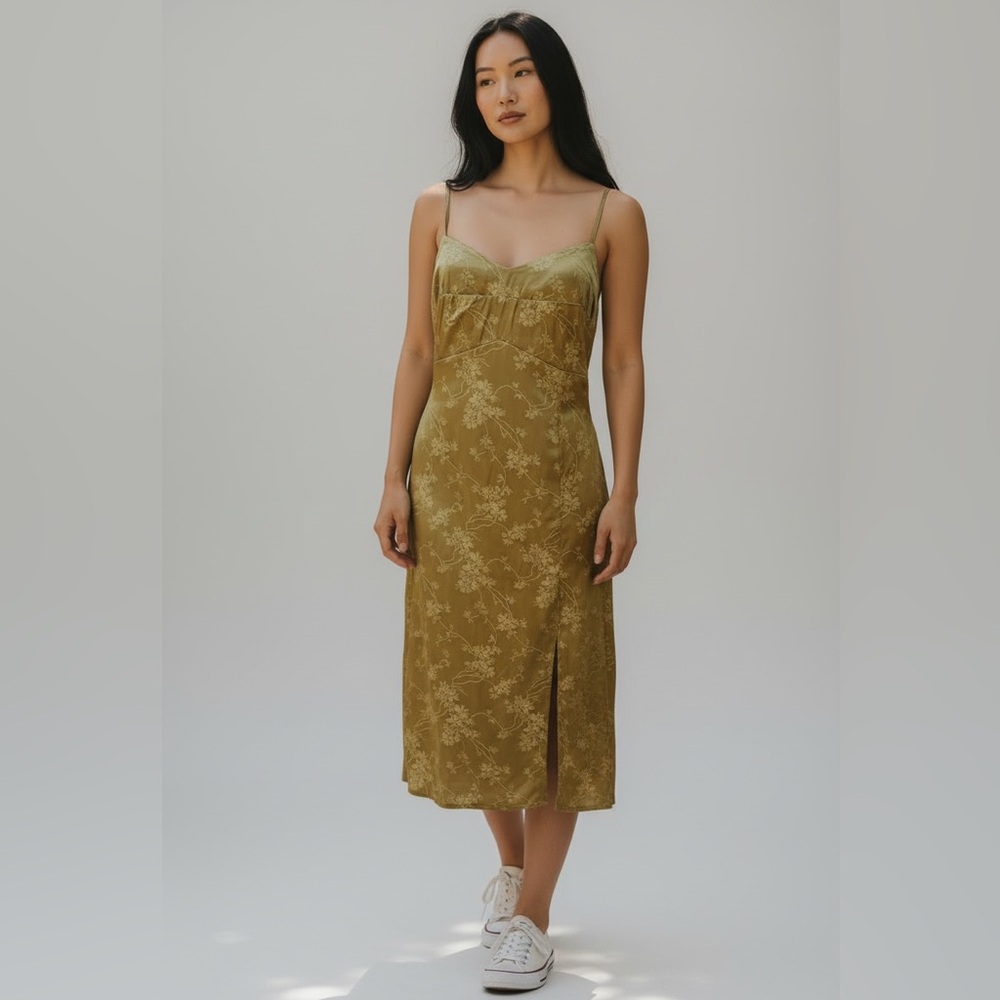 NWOT Trixxi Silk Elegant Olive Green Slip Dress